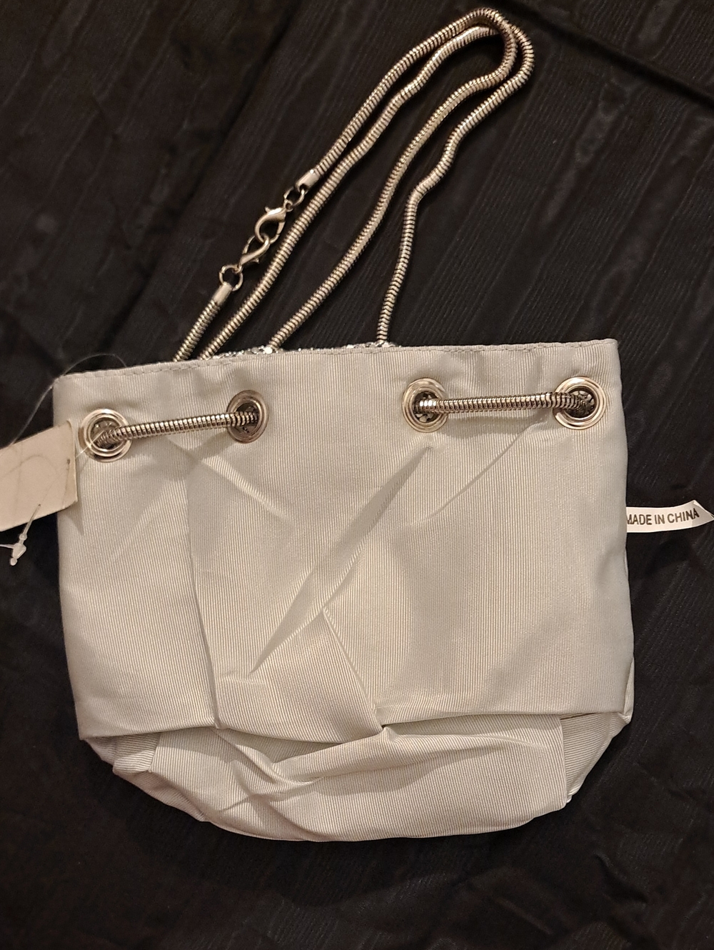Silver Mesh Drawstring Crossbody Purse - Picture 7 of 11